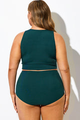 Solid Green Knotted Crop Bikini Top