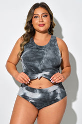 Tie-Dye Gray & Black Knotted Crop Bikini Top