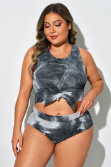 Tie-Dye Gray & Black Knotted Crop Bikini Top