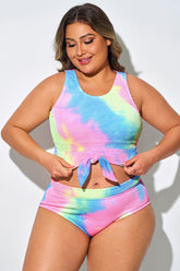 Candy Color Tie-Dye Knotted Crop Bikini Top