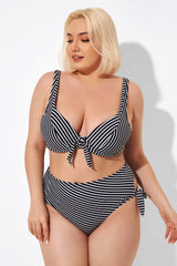 Black Stripes Knot Front Underwire Bikini Top