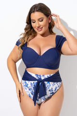 Blue Tie-Back Sweetheart Neckline Underwire Bikini Top