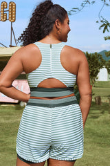 Plus Size Green Striped Patchwork Bikini Top