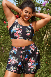 Floral Print Round Neck Wide Strap Bikini Top
