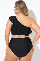 Black Ruffle One Shoulder Swim Bikini Top