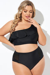 Black Ruffle One Shoulder Swim Bikini Top