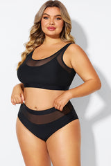Double Up Mesh Patchwork Solid Bikini Top