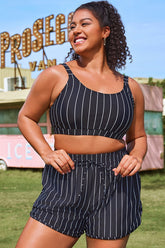 Plus Size Black & White Pinstripe Bikini Top