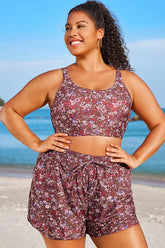 Plus Size Floral Print Square Neck Bikini Top