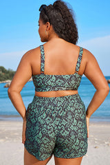 Green Ikat Print Wide Strap Women Bikini Top