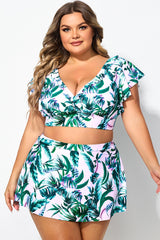Plus Size Wireless Ruffle Sleeve V-Neck Bikini Top