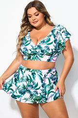 Plus Size Wireless Ruffle Sleeve V-Neck Bikini Top