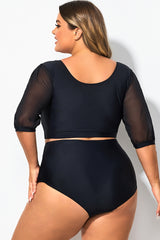 Square Neck Short Mesh Puff Sleeve Bikini Top
