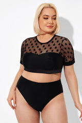 Black Mesh Polka Dot Short Sleeve Bikini Top