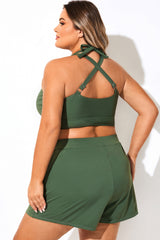 Plus Size Green V-Neck Crossback Bikini Top