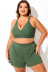 Plus Size Green V-Neck Crossback Bikini Top