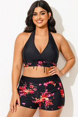 Floral Printed V-Neck Halter Sexy Bikini Top