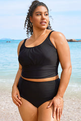 Plus Size Solid Black Crop Bikini Top