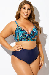 Vibrant Palm Printed V-Neck Underwire Bikini Top