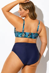 Vibrant Palm Printed V-Neck Underwire Bikini Top