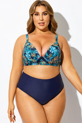 Vibrant Palm Printed V-Neck Underwire Bikini Top