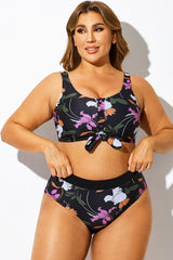 Plus Size V-Neck Floral Print Bikini Top