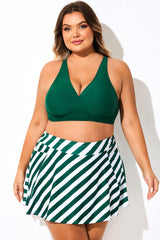 Solid Green V-Neck Crossback Bikini Top