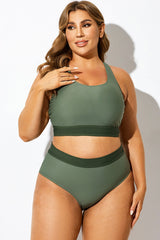 Green Colorblock Square Neck Bikini Top