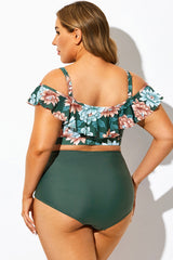 Green Floral Ruffled Women Bikini Top