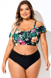 Floral Print Ruffled Women Bikini Top