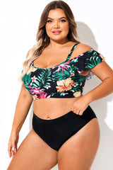 Floral Print Ruffled Women Bikini Top