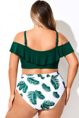 Off Shoulder Dark Green Ruffle Bikini Top