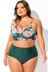 Green Floral Print Full Coverage Bikini Top