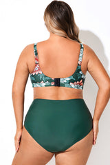 Green Floral Print Full Coverage Bikini Top
