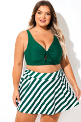 Green V-Neck Knotted Crop Bikini Top