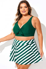 Green V-Neck Knotted Crop Bikini Top