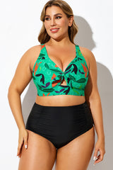 Colorful Leaf Print Knot V-Neck Bikini Top