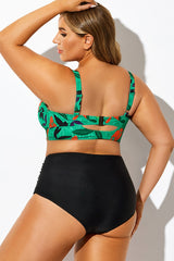 Colorful Leaf Print Knot V-Neck Bikini Top