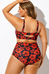 Red Floral Printed Front Tie Bikini Top
