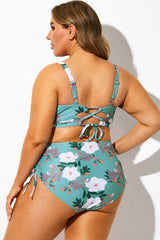 Green Floral Print Crossback Bikini Top