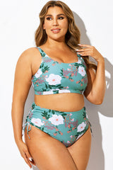 Green Floral Print Crossback Bikini Top