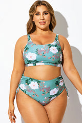 Green Floral Print Crossback Bikini Top