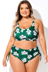 Green Floral Print Scoop Neck Bikini Top