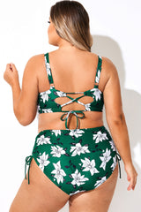 Green Floral Print Scoop Neck Bikini Top