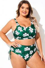 Green Floral Print Scoop Neck Bikini Top