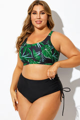 Green Plant Print V-Neck Cami Bikini Top
