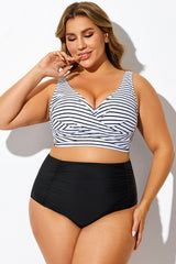 Black & White Striped Tie Back Bikini Top
