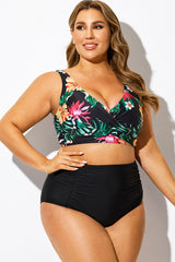 Black Floral Print Tie Back Bikini Top
