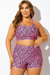 Plus Size Pink Leopard Print Bikini Top