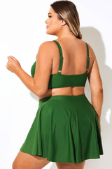 Plus Size Solid Green V-Neck Bikini Top